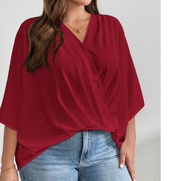 Plus Sold Ruched Batwing Sleeve High Low Blouse - Picture 3 of 9